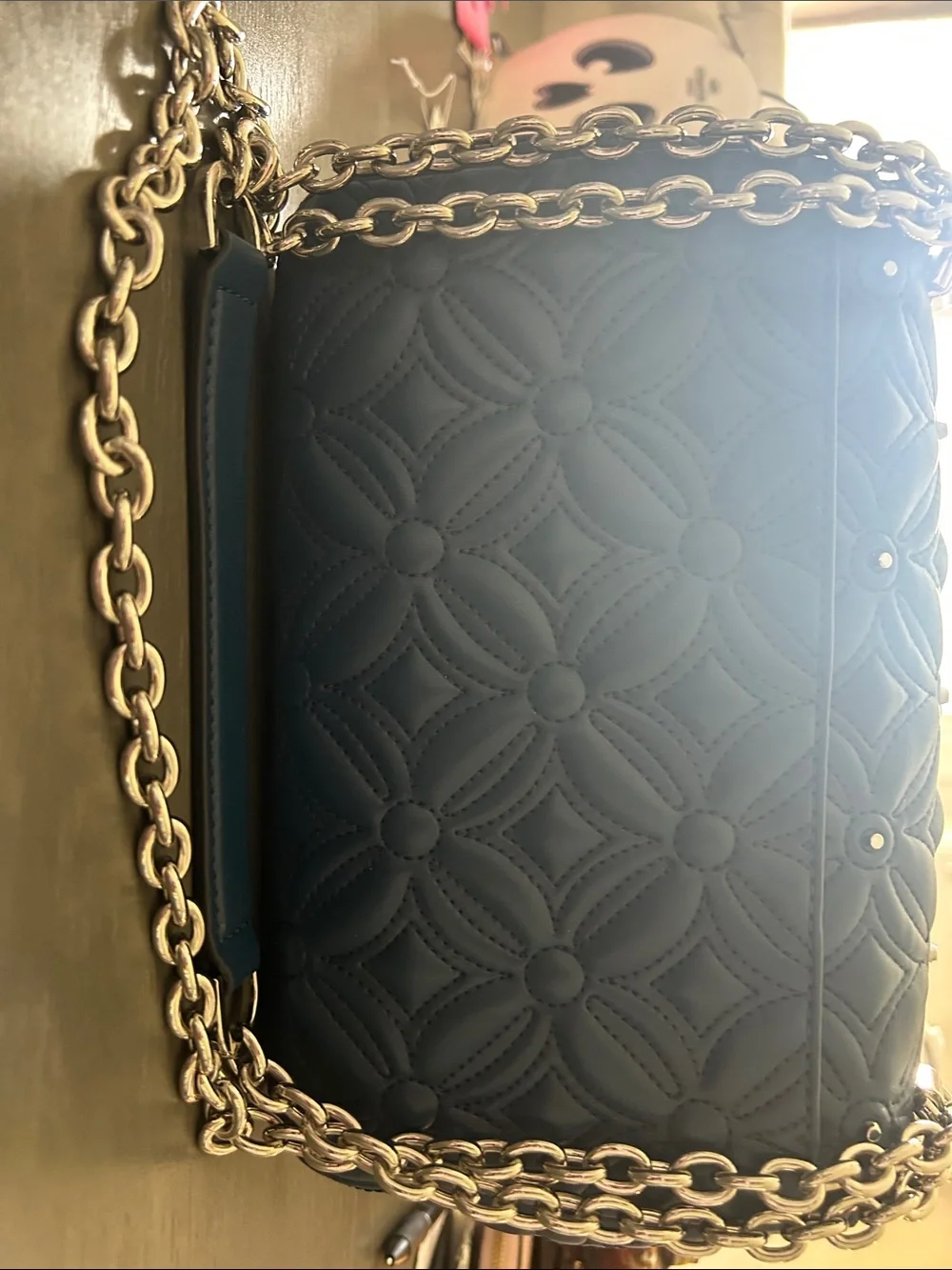 Michael Kors Quilted Navy Blue Leather Crossbody with Gold-Tone Hardware